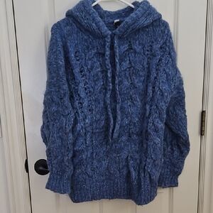 IRO Blue Cable Knit Hoodie Sweater